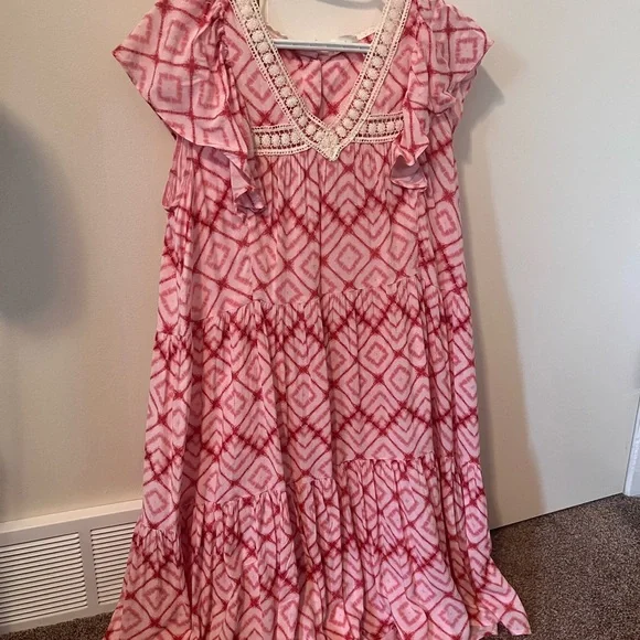 Pink Patterned Babydoll Style Dress - Picture 2 of 4